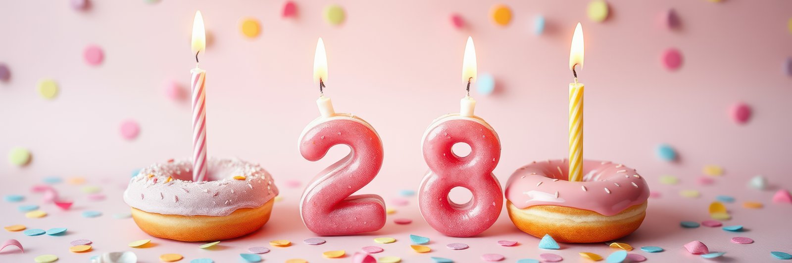 Celebrating a birthday with colorful donuts and candles on a festive background
